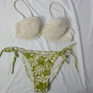 wild fable Shade & Shore 2 Piece Bikini Crochet Green Beach Size XS & 34B NWT